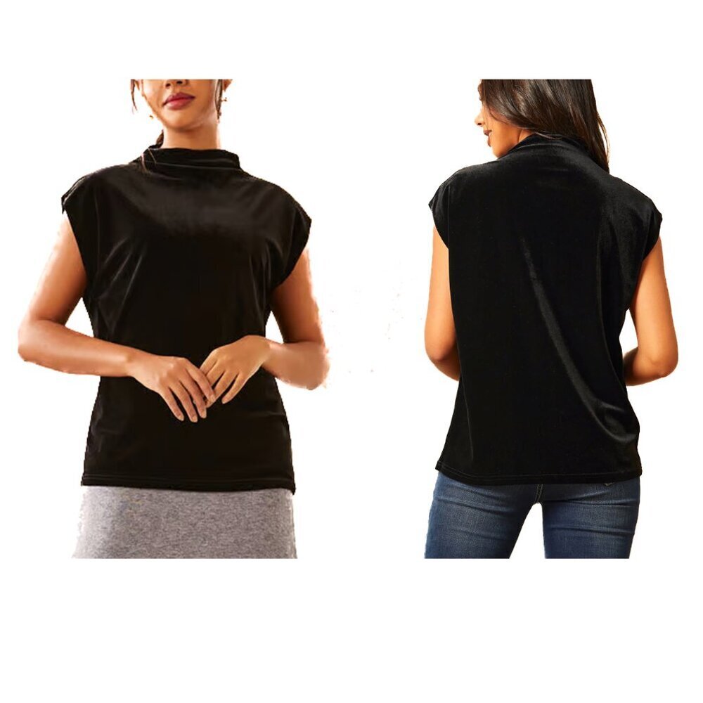 Chico's Blouse Black Velvet Mock Neck Top Large